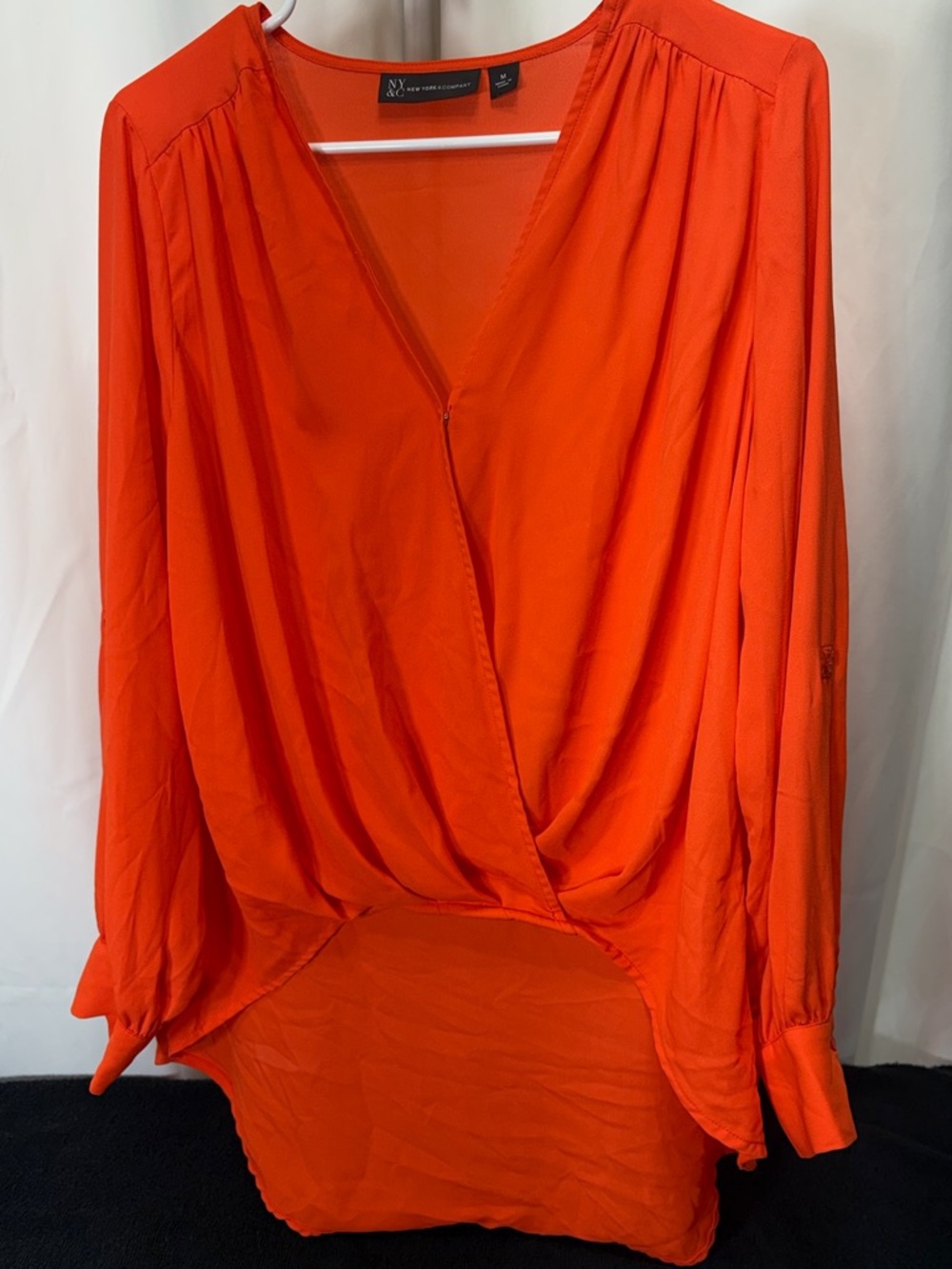New York & Company Orange Draped Surplice Blouse 2644